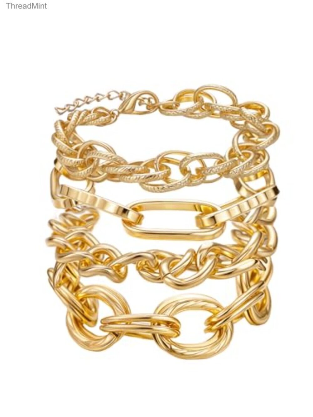 Chunky Gold Stackable Bracelets Set Paperclip Cuban Link Chain Adjustable